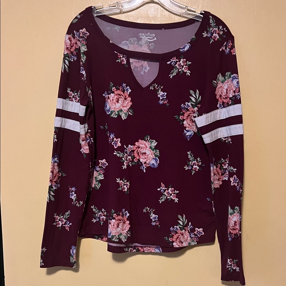 Retro Joe Boxer Floral Long Sleeve Top - Burgundy and Pink